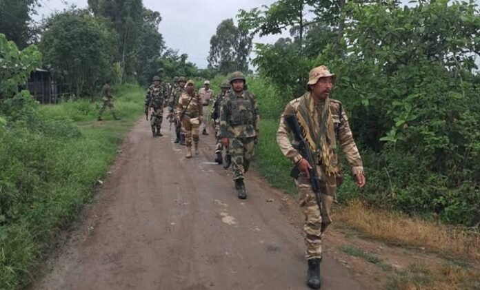 Security forces reinforce the Imphal-Jiribam NH-37 corridor in Noney amid blockade-related traffic disruptions in Manipur.