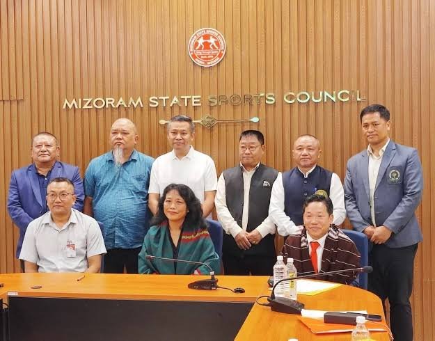 Mizoram Sports Minister Lalnghinglova Hmar and Mizoram Olympic Association officials represent the state at an Indian Olympic Association meeting in New Delhi.