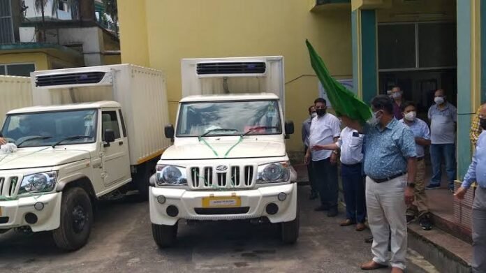 Refrigerated agricultural distribution vehicles supporting the transportation of organic farm produce through Sikkim's supply chain.