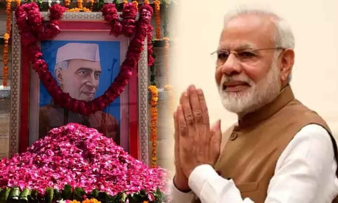 modi paying homage to nehru